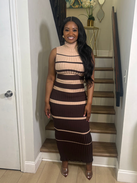 Elegant Moment Turtleneck Sweater Midi Dress – Chocolate