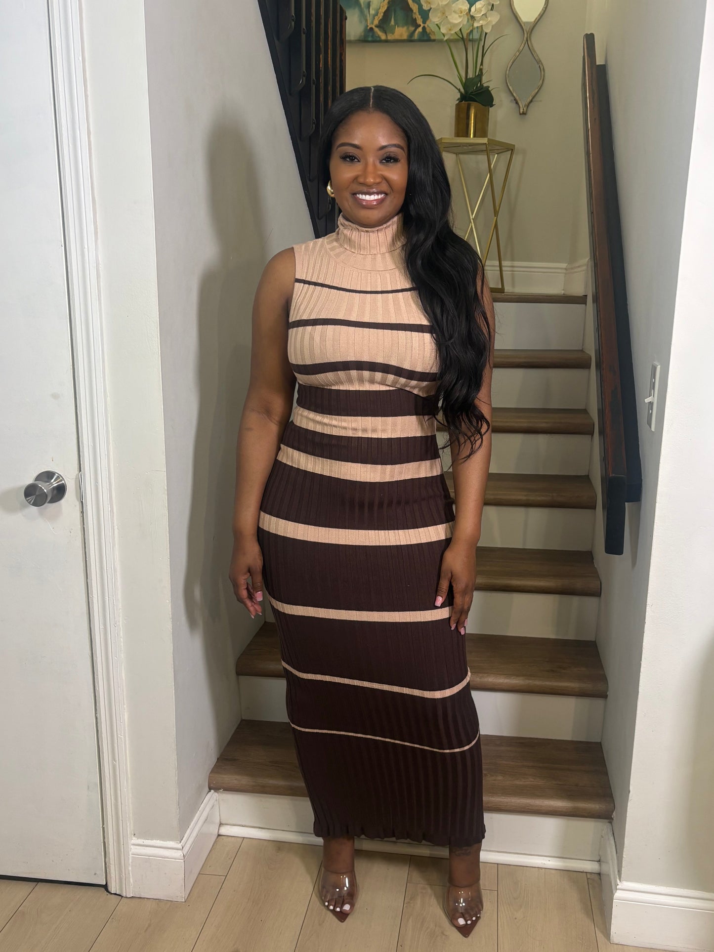 Elegant Moment Turtleneck Sweater Midi Dress – Chocolate